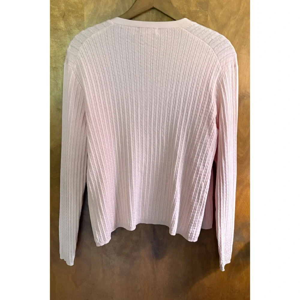Vintage Brooks Brothers Pastel Pink Cable Knit Button Down Cardigan Silk Large - Picture 2 of 13